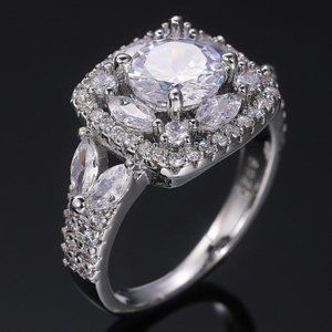 💍SHINY ROUND CZ SQUARE 925 STERLING SILVER LUXURY WEDDING RINGS FOR WOMEN, L053